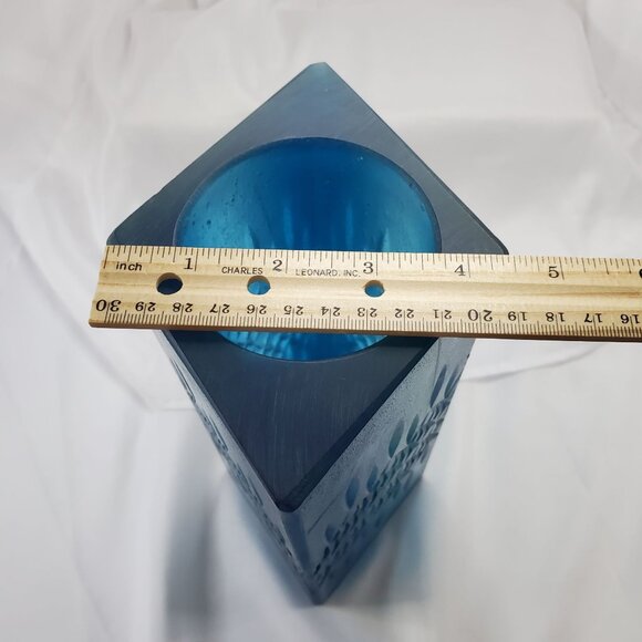 Sascha Brastoff MCM Blue Resin Square Diamond Candleholder 1950's Signed 9 3/4” - Picture 7 of 15